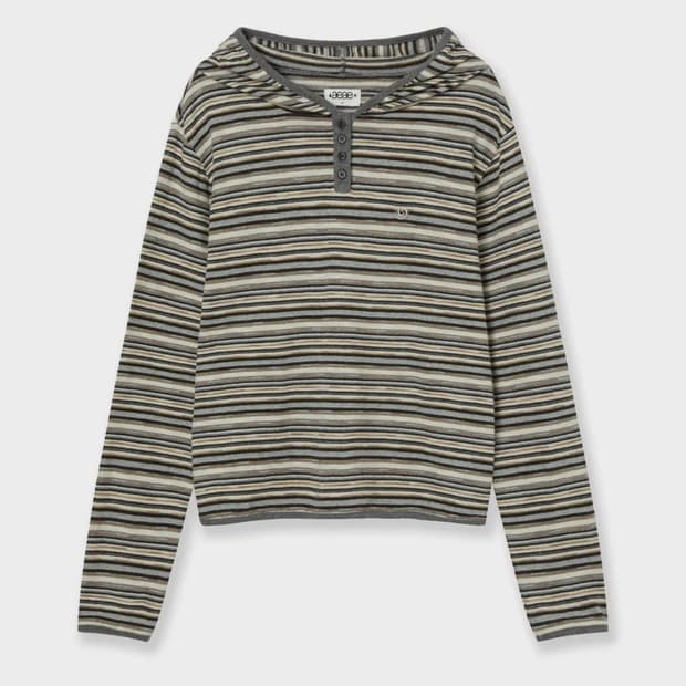 에이이에이이 스트라이프 니트 후디 [베이지]