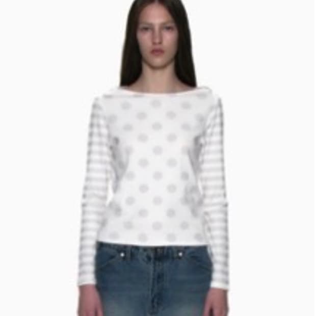 파르티멘토 도트 스트라이프 올오버 프린티드 롱슬리브 티 (화이트)
