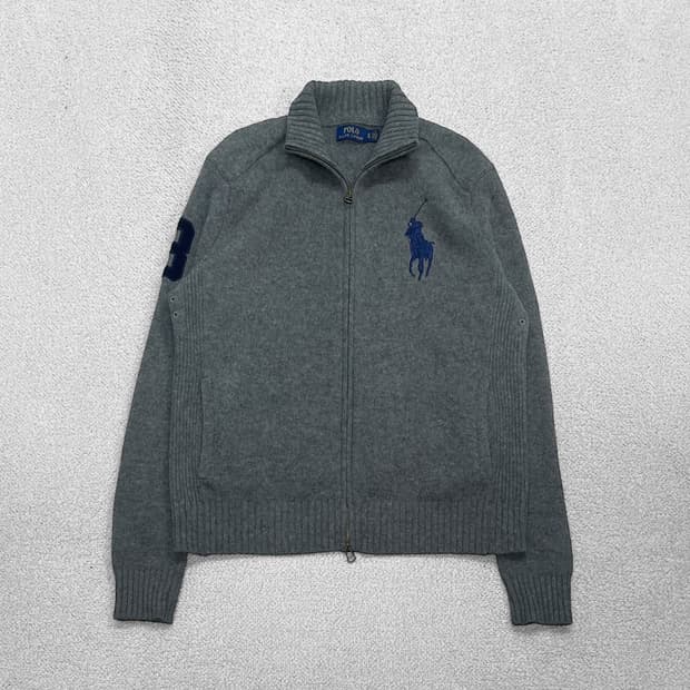 폴로 랄프로렌 빅 포니 3패치 울 니트 집업 그레이