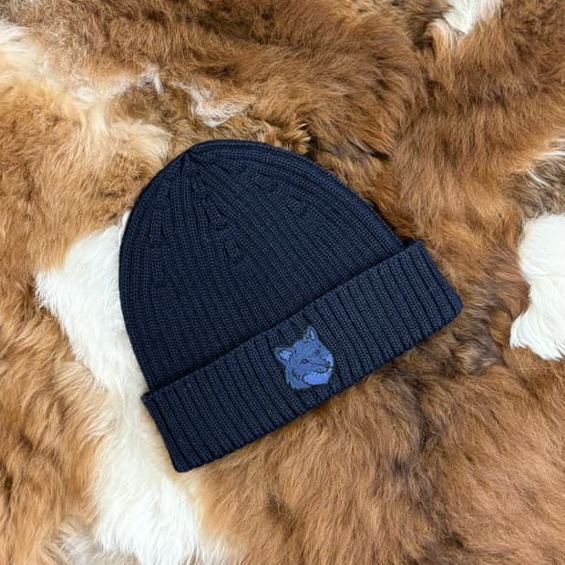 메종 키츠네 네이비 블루 헤드 울 비니