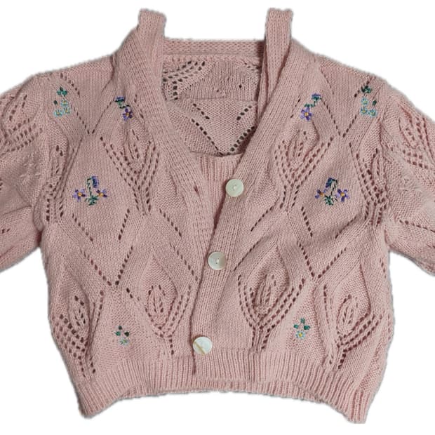 빈티지 니트 민소매 크롭 가디건 세트