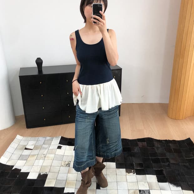 vintage wide denim culotte pants[unisex]