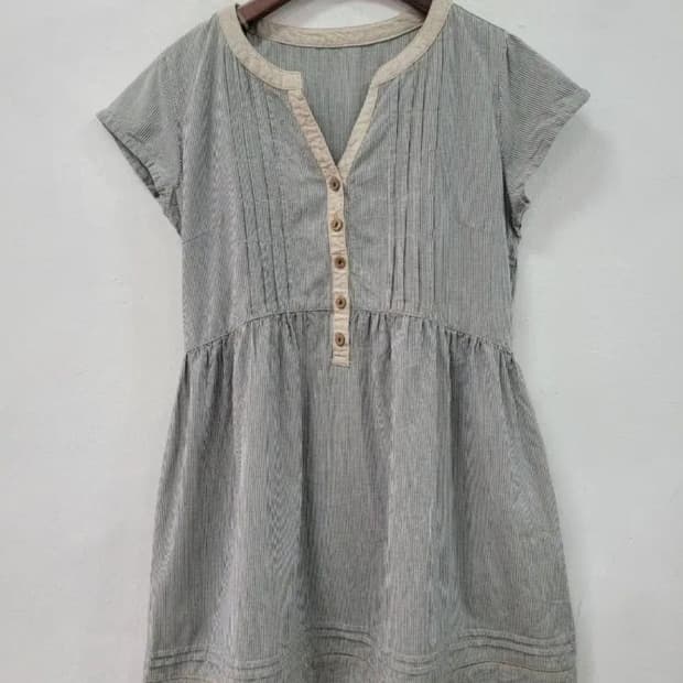 빈티지 스트라이프 반팔반슬리브 핀턱 크로쉐 원피스 모리걸하구미히피오리엔탈