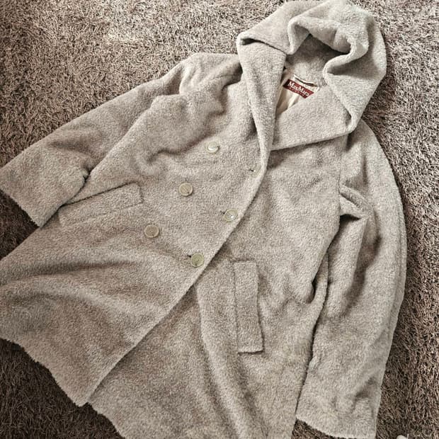 막스마라(Maxmara) 그레이 더플 후드 알파카 울 혼방 코트