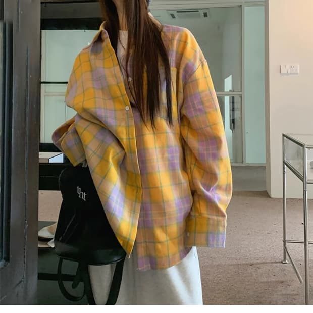 메이첼 루즈핏 체크셔츠 옐로우