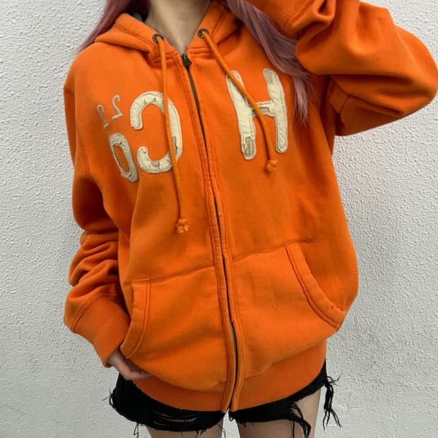 홀리스터 패치로고 오렌지 후드집업 XL