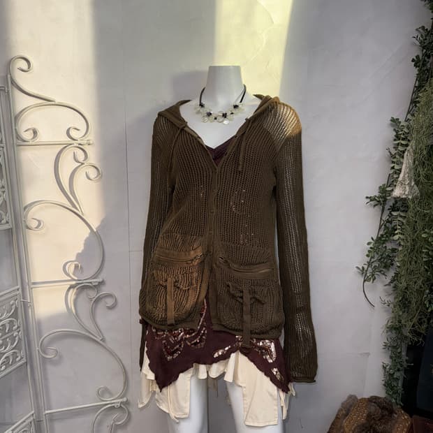 Khaki brown y2k pocket loose net hood jk