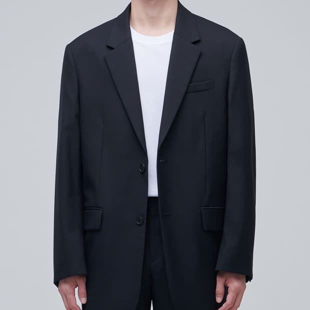 무신사 스탠다드 울 블렌드 오버사이즈 블레이저 자켓 네이비 L