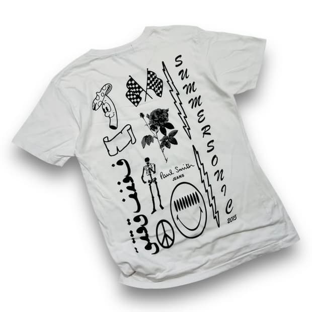 폴 스미스 스컬 스마일 타투 아트 프린트 화이트 티셔츠