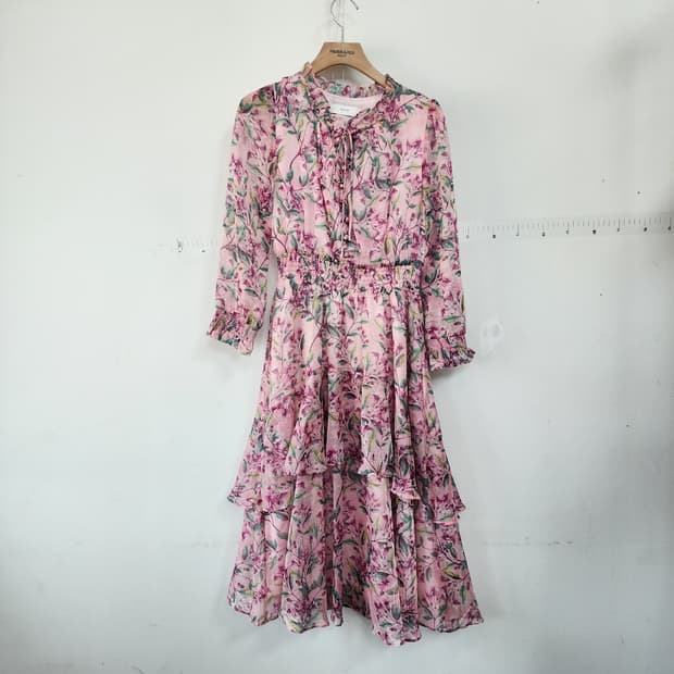 샤틴 플라워 쉬폰 롱 원피스