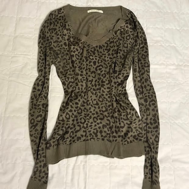 레오파드 니트 슬리브 갸루깔