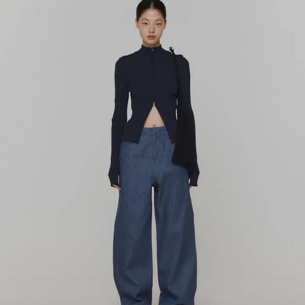 아모멘토 Ribbed mockneck cardigan(dark navy)