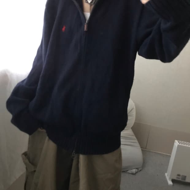 폴로 네이비 오버핏 니트집업