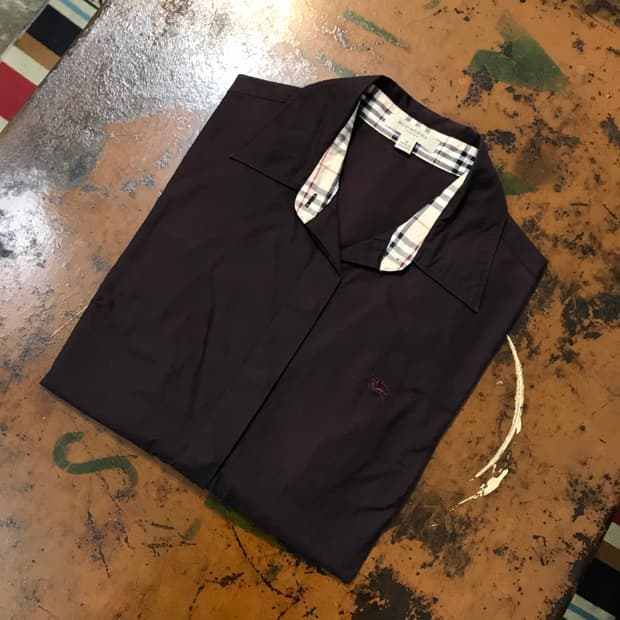 버버리 브라운 버건디 7부코튼 셔츠 여성 55 사이즈 