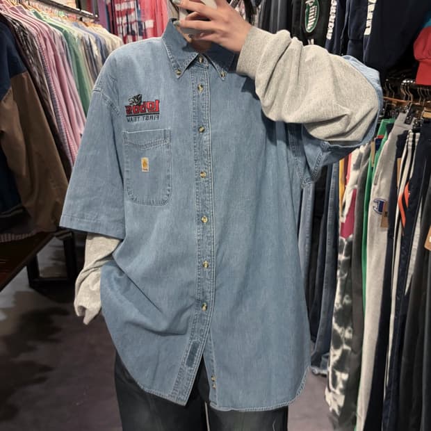[IM] Carhartt 칼하트 자수 데님 셔츠 연청