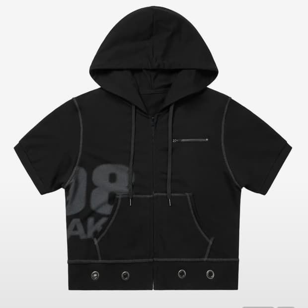아캄 aakam hooded eyelet half zip-up Black