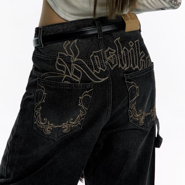 카시코 엠브로이드 워싱 데님 블랙 s