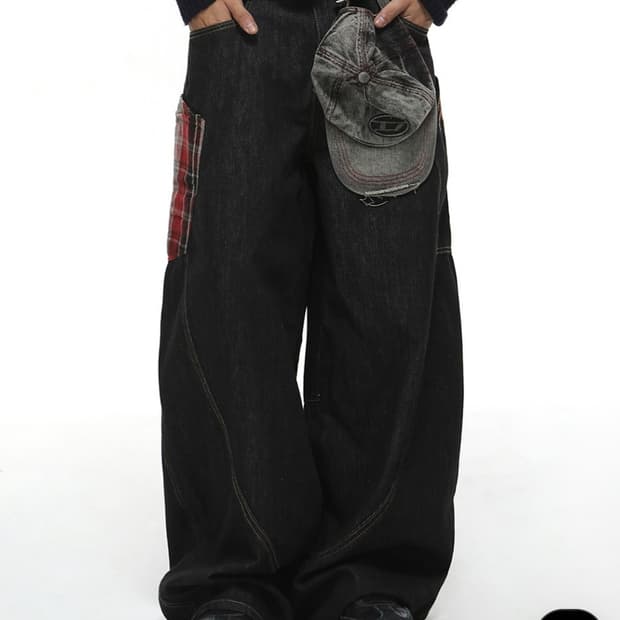 비엑세스 와이드 블랙 데님 팬츠