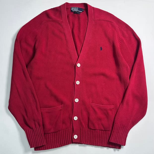 폴로 랄프로렌 레드 코튼 니트 가디건