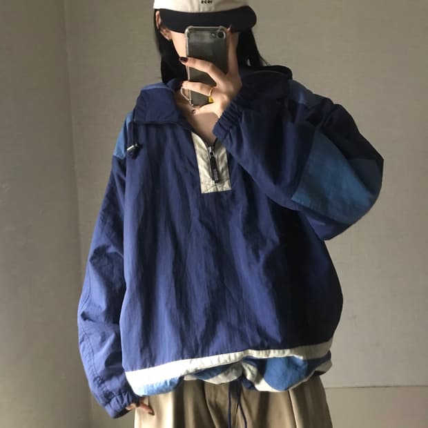 퓨마 오버핏 누빔 반집업