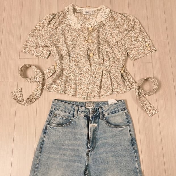 오브제(objet) 빈티지 플라워 레이스 칼라 블라우스