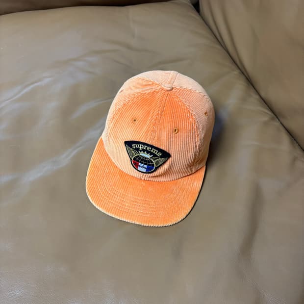 Supreme 슈프림 코듀로이 오렌지 윙 패치 로고 6패널 볼캡 모자