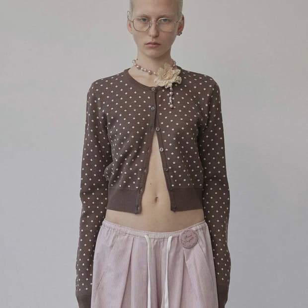 스컬프터 Polka Dot Cardigan Brown/Baby Pink