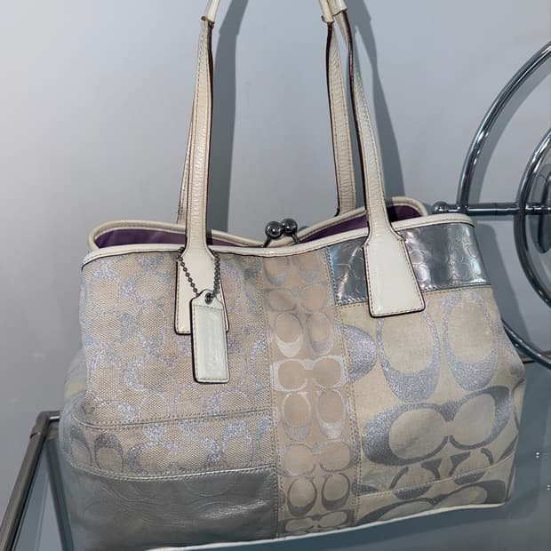 🥛White Silver Patchwork Tote Bag🥛
