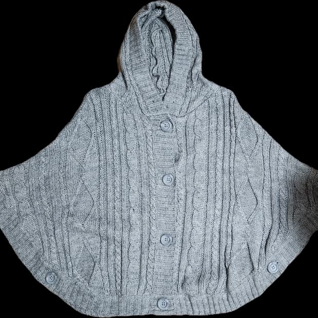 일본빈티지 그레이 니트 케이프 후드 가디건