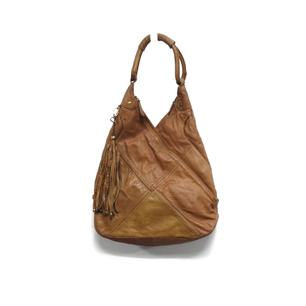 빈티지 태슬 디테일 브라운 레더 오리가미백
