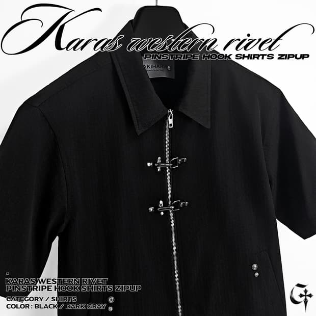Karas 웨스턴 리벳 핀 스트라이프 후크 셔츠 지퍼 (black)