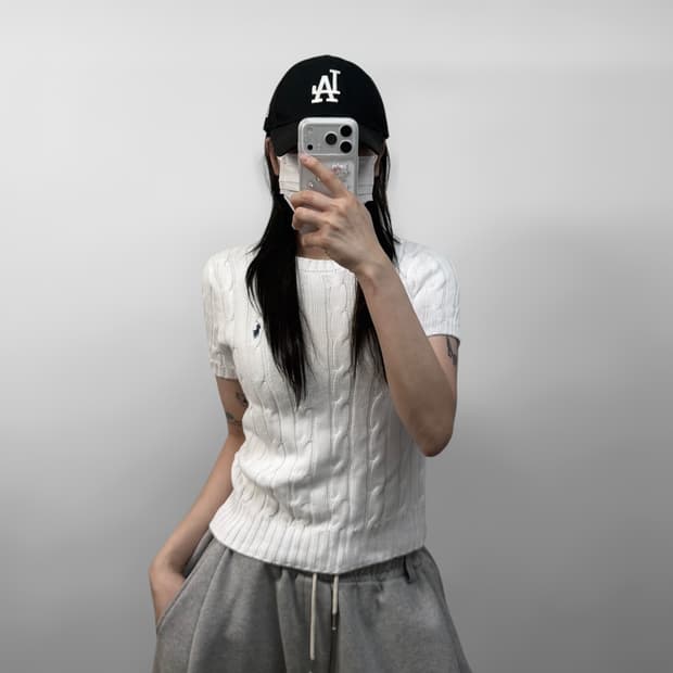 폴로 랄프로렌 포니 로고 반팔 가디건 화이트