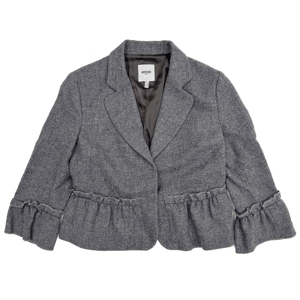 Moschino Grey Ruffle Wool Blazer/ 40