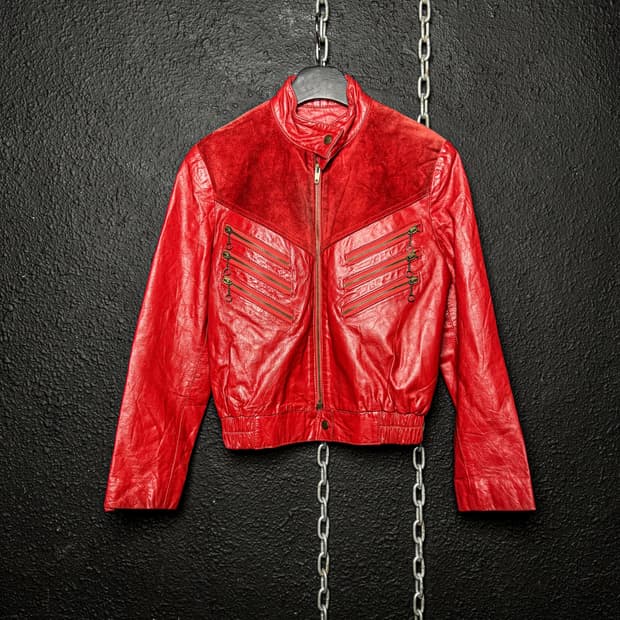 80‘s Red Leather Suede Panel Jacket