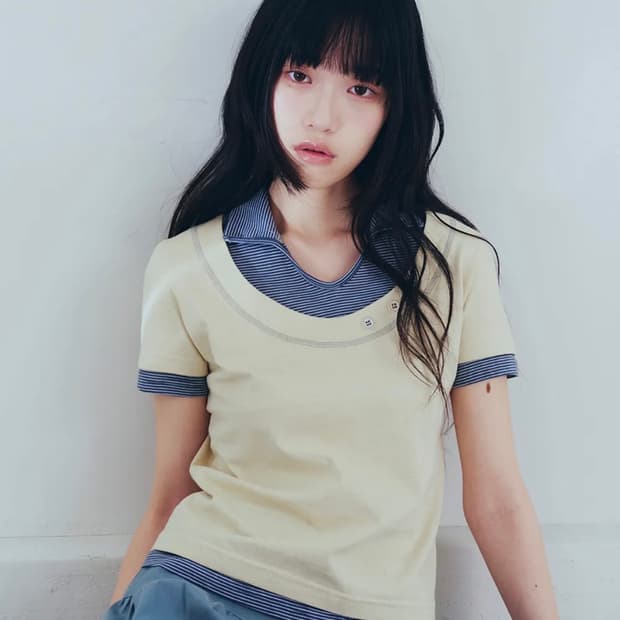 Stripe Layered Collar T-Shirts, Yellow