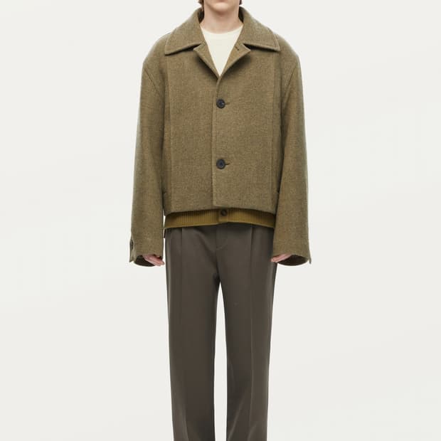 [택미제거 새상품]솔리드옴므 오버핏 핸드메이드 크롭 울 자켓 46