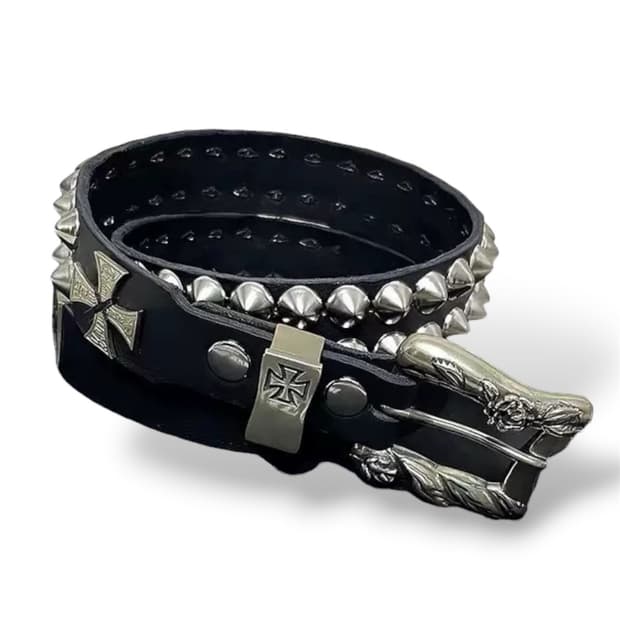 빈티지 무드 로즈크로스 스터드 아일렛 징 벨트