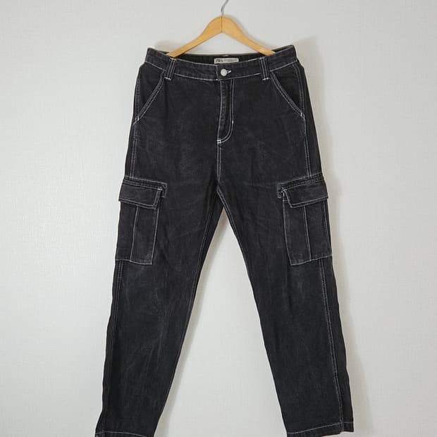 자라 ZARA 카고 워싱 데님팬츠 블랙 진 바지 블랙 32