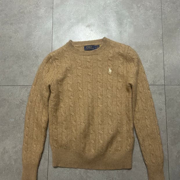 랄프로렌 폴로 베이지 컬러 램스울  빈티지 케이블 니트 44size  