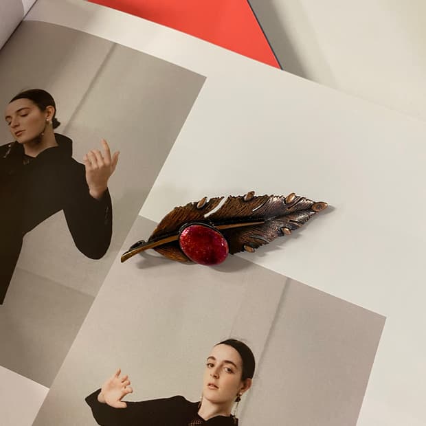 일본 빈티지 리프 칠보 브로치겸 팬던트