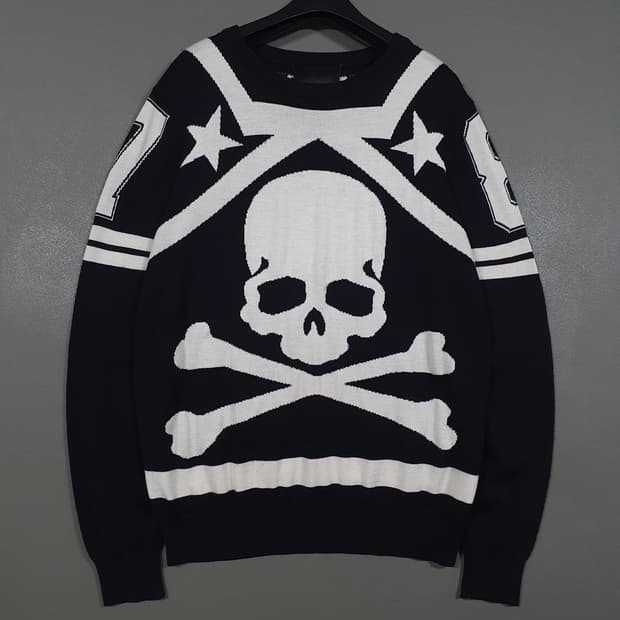 실측 L) 필립플레인 스컬 해골 배드보이 백로고 메리노울 모 니트 스웨터