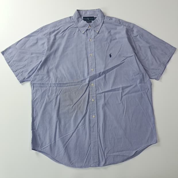 CJ034 2XL 폴로 90s 홍콩판 블루 스트라이프 반팔 셔츠 남방