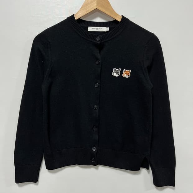 메종키츠네 더블 폭스 헤드 패치 라운드넥 가디건 블랙 S