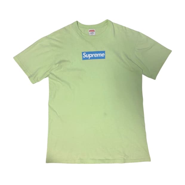 06 Supreme Lime Blue Box Logo Tee