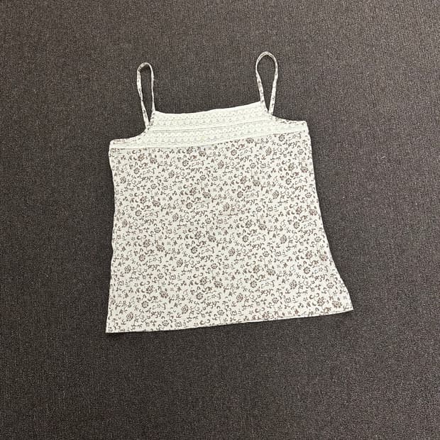 3L)Japanese vintage 여성 플라워 패턴 레이스 디테일 나시