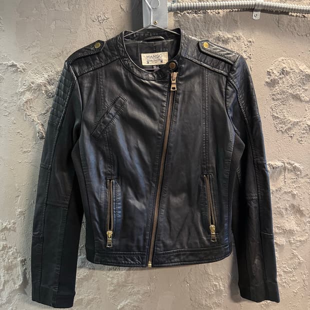 망고 MANGO 양가죽 라이더 자켓 블랙 XS