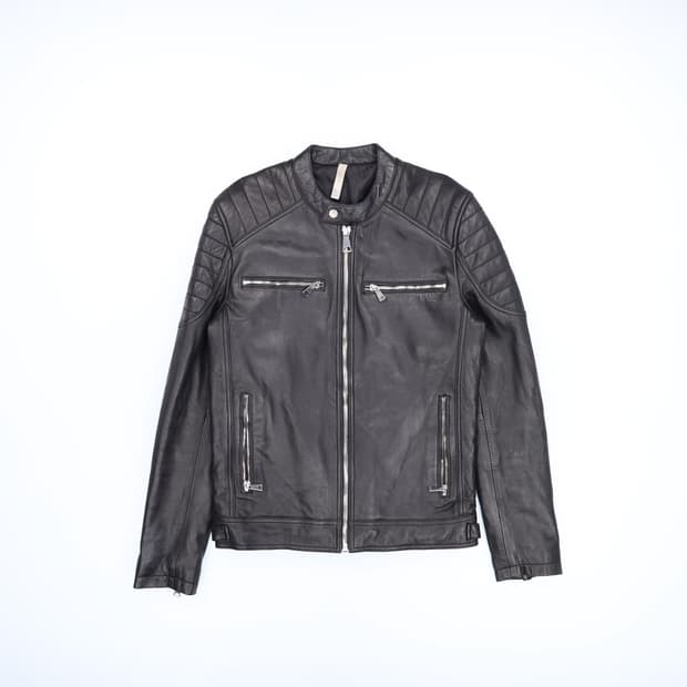 M 자라 맨 양가죽 싱글 라이더 자켓 블랙 4219