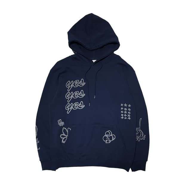 예스아이씨 네이비 프린팅 후드티