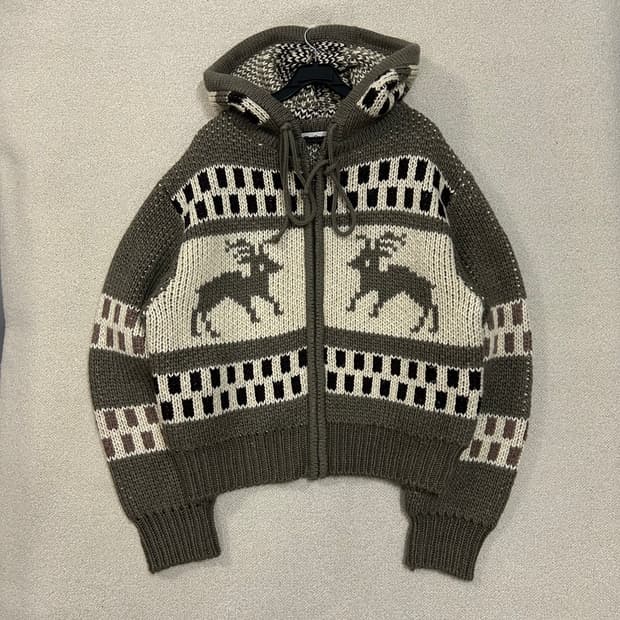 (F) 더오픈프로덕트 자카드 코위찬 니트집업 