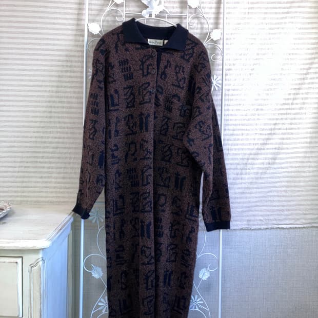 빈티지 브라운 보헤미안 니트 원피스 y2k 스트릿 갸루 펑키 일본빈티지